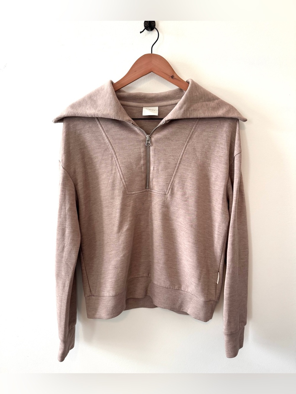 Varley Hawley Half Zip Sweat Taupe Marl DoubleSoft Pullover Small